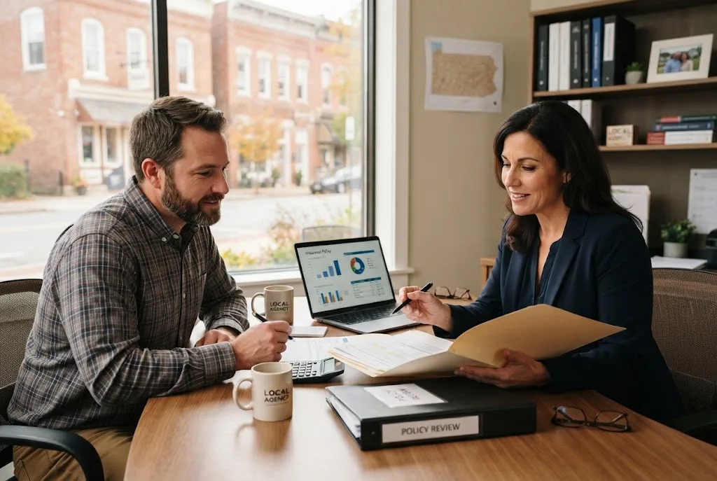 Insurance advisor reviewing coverage documents with a Pennsylvania client