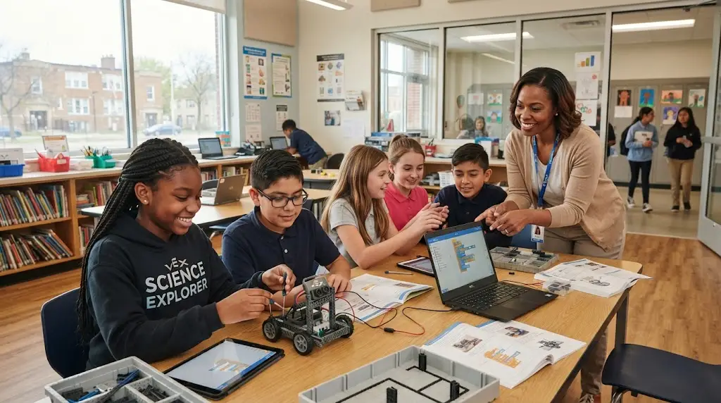 Dixon Educational Learning Academy students participating in STEM and robotics learning