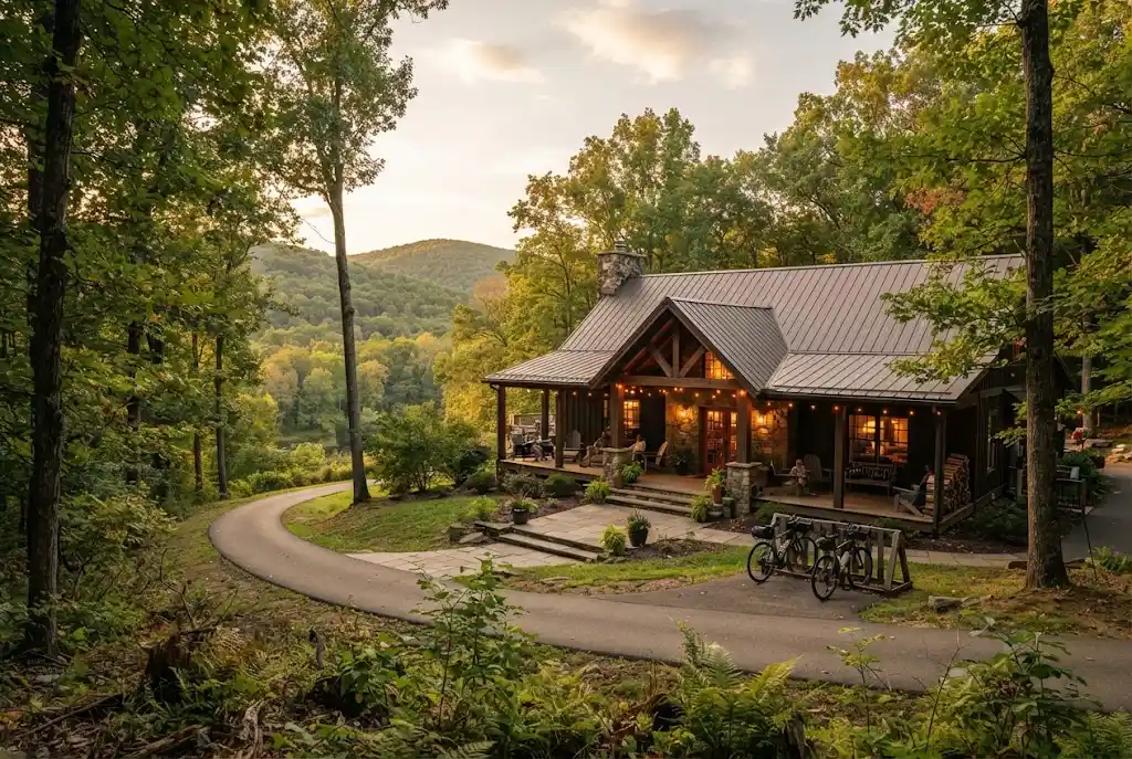 Lodging surrounded by forest in Ohiopyle Pennsylvania near Ohiopyle State Park