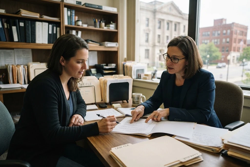 Legal professional helping a client review legal documents in Youngstown Ohio