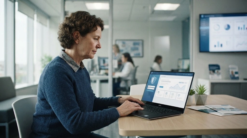 Clinical trial participant accessing a secure digital health platform on a laptop