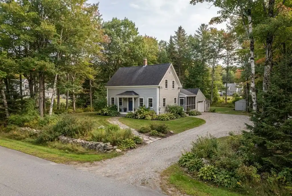Traditional Maine home on a wooded residential property in Winterport