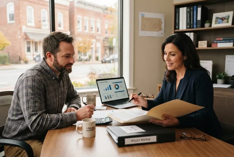 Insurance advisor reviewing coverage documents with a Pennsylvania client