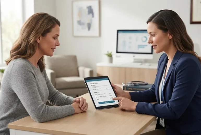 Patient reviewing healthcare financing and medical payment plan options