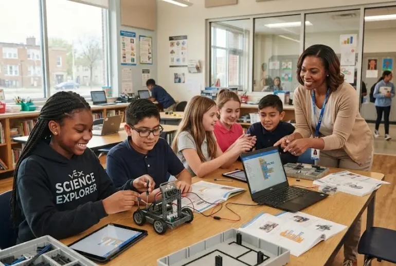 Dixon Educational Learning Academy students participating in STEM and robotics learning